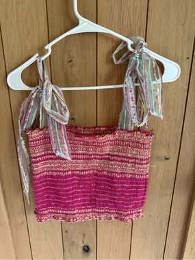 Smocked Tie-Strap Tube Top in Fuchsia Pink